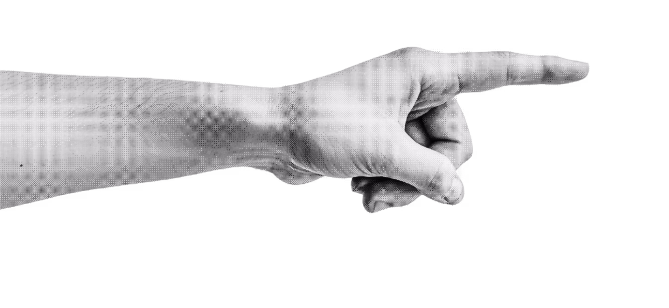 Right hand pointing to the right with the index finger extended.